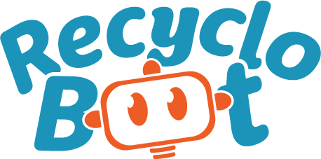 the final version of the recyclobot logo, simplified to a two color color pallet and a hallowed out robot head