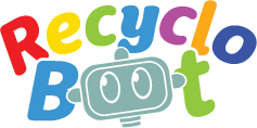 the third version of the recyclobot logo, very colorful to be geared towards children
